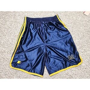 Team Starter Michigan Wolverines Basketball Shorts Pockets Logo Blue Large